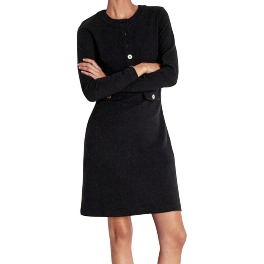 NWT Boden Black Lavinia Button Mini Shift Dress Business Casual Office